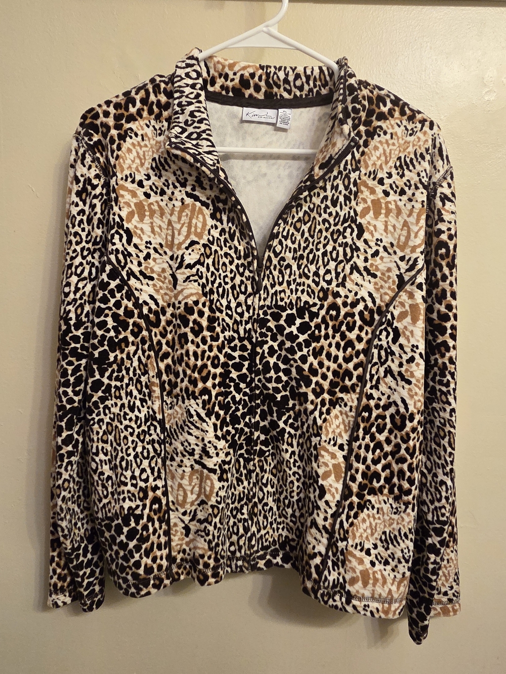 Kim Rogers Petite Large Full Zip Animal Print Jacket Cozy Fleece Mock Neck PL